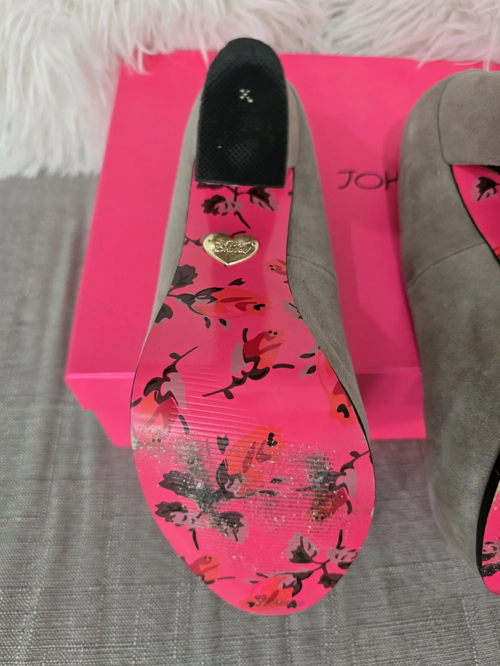 Betsey Johnson Gray Suede Platform Block Heel Pumps